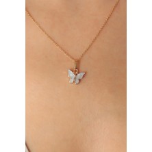 VeraGlobe Buğz Gold Mavi Renk Kelebek Figür Kadın Kolye - Buğz