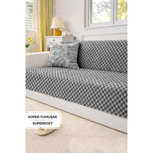Evien Home Aron Kürklü Koltuk Örtüsü 170X215 cm Yumuşak Peluş Lüks Kaymaz Taban Kanepe Örtüsü Gri Antrasit