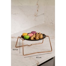 Edora Home Rose Yuvarlak Servis Standı,ikramlık,sunumluk Siyah Pleksili Metal Ayaklı Pasta Çikolata Servis Tabağı