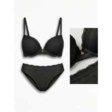 Feenia Noirluna Siyah Pamuk Destekli Dikleştiren Sütyen Takımı