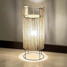 Noldecoration Metal Konstrüksiyon Üzerine El Örgüsü Naturel Jüt Çap 20CM, Yükseklik 49CM Silindir Minimal Tarzlı Taşınabilir Masa/yer Lambası
