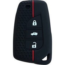 Autohan Keys Anahtar Koruma Kılıfı, Toyota Corolla Auris Yaris Verso Avensis Aygo Hilux Için Uyumlu, Siyah Kırmızı Çizgili Petek Desenli
