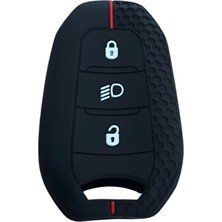 Autohan Keys Peugeot Anahtar Kılıfı, Siyah Petek Desenli Kırmızı Çizgili, Far Açmalı, 208 308 508 2008 3008 5008 Rifter Modelleri