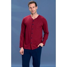 Remsa Büyük Beden Erkek Penye Düğme Detay Uzun Kol Pijama Takımı 2159 Kırmızı