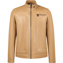 Derimod Felibe Erkek Bej Hakim Yaka Deri Ceket 26SGE64321M