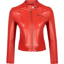 Derimod Kylie Kadın Kırmızı Hakim Yaka Kısa Deri Ceket 25SGE5352U4