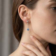 Vaoov 925 Ayar Gümüş Rodyum Kaplama Mavi Kalp Sallantılı Küpe