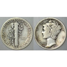 Banknoting Amerika 1 Dime 1925 Gümüş. Mercury Head 10 Cent. 2,38 Gr.