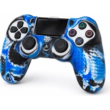 Cosmostech Ps4 Controller Silikon Kılıf Dualshock 4 Uyumlu Kaymaz Gamepad Koruyucu Kaplama Mavi Kamuflaj