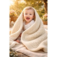 Almira Anne Bebek Bebek Battaniyesi Krem Renkli Welsoft Iç Detaylı Örgü Battaniye Bebek Giyim