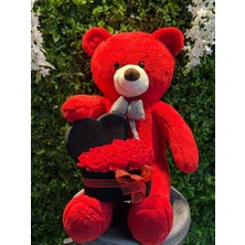 Zarafet Çiçek Sevgiliye Özel Hediye Seti -  Kırmızı Ayı ve Kalp Kutu Gül Buketi