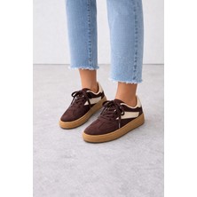 Bitacir Çift Renkli Iki Bağcıklı Kadın Spor Ayakkabısı Retro Sneaker - Kahverengi