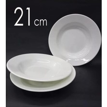 abnturk 24 Adet Sağlam Beyaz Melamin Çukur Yemek Tabağı 21CM Ev Lokanta Tipi Porsiyon Sulu Yemek Haşlama Kabı