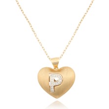 Berk Mücevherat 14 Ayar Altın Taşlı P Harf Kalp Kolye