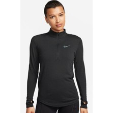 Nike Dri Fit Swift Half Zip Wool Slim Fit Running Top Kadın Yarım Fermuar Yaka Koşu Sweatshirt Siyah