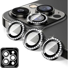 Yapax iPhone 12 Pro Uyumlu Taşlı Çerçeveli Kamera Siyah Lens Koruyucu