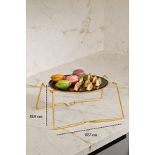 Edora Home Altın Yuvarlak Servis Standı,ikramlık,sunumluk Siyah Pleksili Metal Ayaklı Pasta Çikolata Servis Tabağı