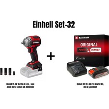 Einhell Set-32 (Einhell Tp-Cw 18/350-C Li Bl - Solo Akülü Darb. Somun Sık-Kömürsüz+Einhell 18V 2,5 Ah Pxc Starter Kit, Akü & Şarj Cihazı)