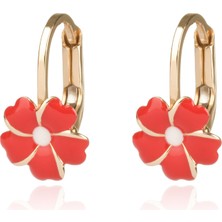 Berk Mücevherat 14 Ayar Altın Kırmızı Çiçek Figürlü Çocuk Küpesi