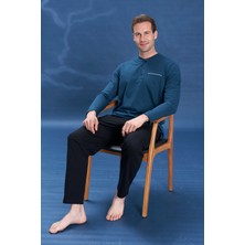 Remsa Erkek Penye Yarım Düğme Detay Uzun Kol Pijama Takımı 2135 PETROL05