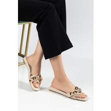 Suins Shoes Suins Kadın Marina Model Taş Detaylı Terlik Bej Renk Hafif ve Konforlu Kullanım Alanı