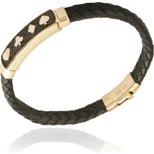 Berk Mücevherat 14 Ayar Altın Taşlı Iskambil Figürlü Erkek Deri Bileklik