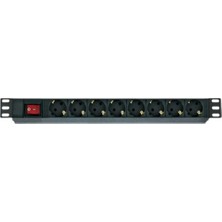 Lande 8XDIN49440 Soketli PDU Grup Priz, 19” 1u, Aluminyum Profil GÖVDELI,16A On/off Aydınlatmalı Anahtarlı, 4000 Watt, 250V Ac,3x1