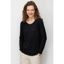 Desen Triko Kadın Sıfır Yaka Cebi Saten Şeritli Penye Bluz 26832 Siyah