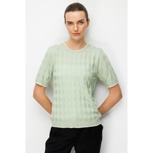 Desen Triko Kadın Sıfır Yaka Baklava Desenli Ince Triko Bluz 26358 S.yeşili