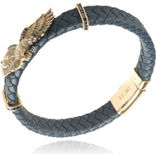 Berk Mücevherat 14 Ayar Altın Kartal Figürlü Deri Erkek Bileklik