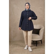 Tesettür Diyarı Korel Tansel Kumaş Kemerli Tesettür Gömlek- Lacivert