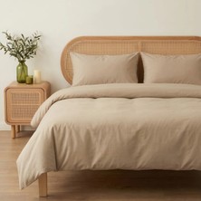 Prime Sleeks Çift Kişilik %100 Pamuk Nevresim Takımı 200 x 220 Cm, Lastikli Çarşaflı Set, Bej