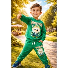 Almira Anne Bebek Yeşil Erkek Çocuk Takım - Monstera Baskılı Çok Parçalı Set