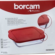 Kapaklı Kare Borcam Fırın Tepsi Mikrodalga Cam Tepsi Yemek Kek Servis Kabı Bor Cam 2000,CC