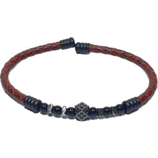 JTSS26BLK1782 Paslanmaz Çelik Bilezik Hakiki Deri Kaplama Zirkon Onyx ve Hematit Doğaltaşlı Garantili Janti Bileklik