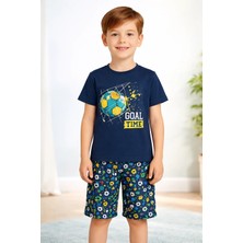 Almira Anne Bebek Çocuklar Için Renkli Lacivert Kısa Kollu Pijama Takımı