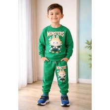 Almira Anne Bebek Erkek Çocuk Için Yeşil Monstera Baskılı Takım