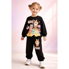 Almira Anne Bebek Sevimli Monster Desenli Siyah Kız Çocuk Takım 3-10 Yaş