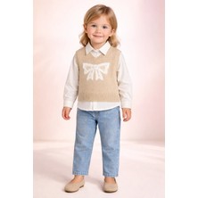 Almira Anne Bebek Kız Çocuk Krem Renkli Taş Işlemeli Takım Yazlık Giyim