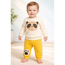 Almira Anne Bebek Bebek Erkek Için Pamuklu Uzun Kollu Takım Sarı Renkli Panda Baskısı