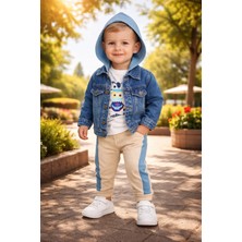 Almira Anne Bebek Bebek Erkek Takım Mavi Kot Ceket Uzun Kol Badi ve Lastikli Eşofman