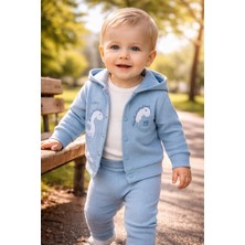 Almira Anne Bebek Bebek Erkek Mavi Dinozor Takım Yazlık 3 Parça Günlük Kullanım