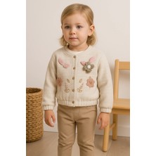 Almira Anne Bebek Kız Bebek Çiçek ve Yaprak Desenli Simli Ceketli 3lü Takım