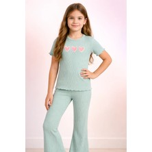 Almira Anne Bebek Kız Çocuk Pijama Takımı Yazlık Fitilli Kısa Kollu Kalp Baskı