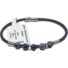 JTSS26BLK1781 Paslanmaz Çelik Bilezik Silikon Kaplama Obsidyen ve Hematit Doğaltaşlı Garantili Janti Bileklik