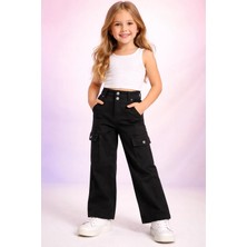 Almira Anne Bebek Kız Çocuk Yüksek Bel Kargo Cepli Gabardin Pantolon Beden 5-9 Yaş