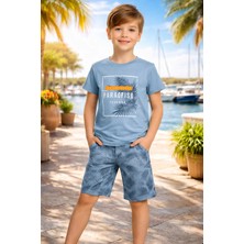 Almira Anne Bebek Erkek Çocuk Yazlık Palmiye Baskılı Kısa Kollu Pijama Takımı