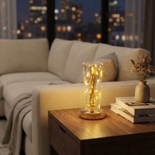 Çetiner Group Buffer® Silindirik Kristal Altın Toz model LED Masa Lambası – Gold Tabanlı, Dokunmatik, 3 Renk Işık Modlu, Şarjlı Modern Dekoratif Gece Lambası