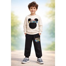 Almira Anne Bebek Çocuklar Için Krem Renkli Mickey Baskılı Spor Takımı