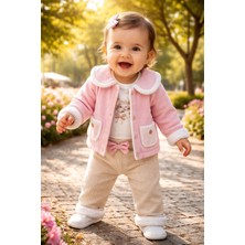 Almira Anne Bebek Krem Bebek Takım 3 Parça Cep Detaylı Kız Bebek Için Günlük Kullanım